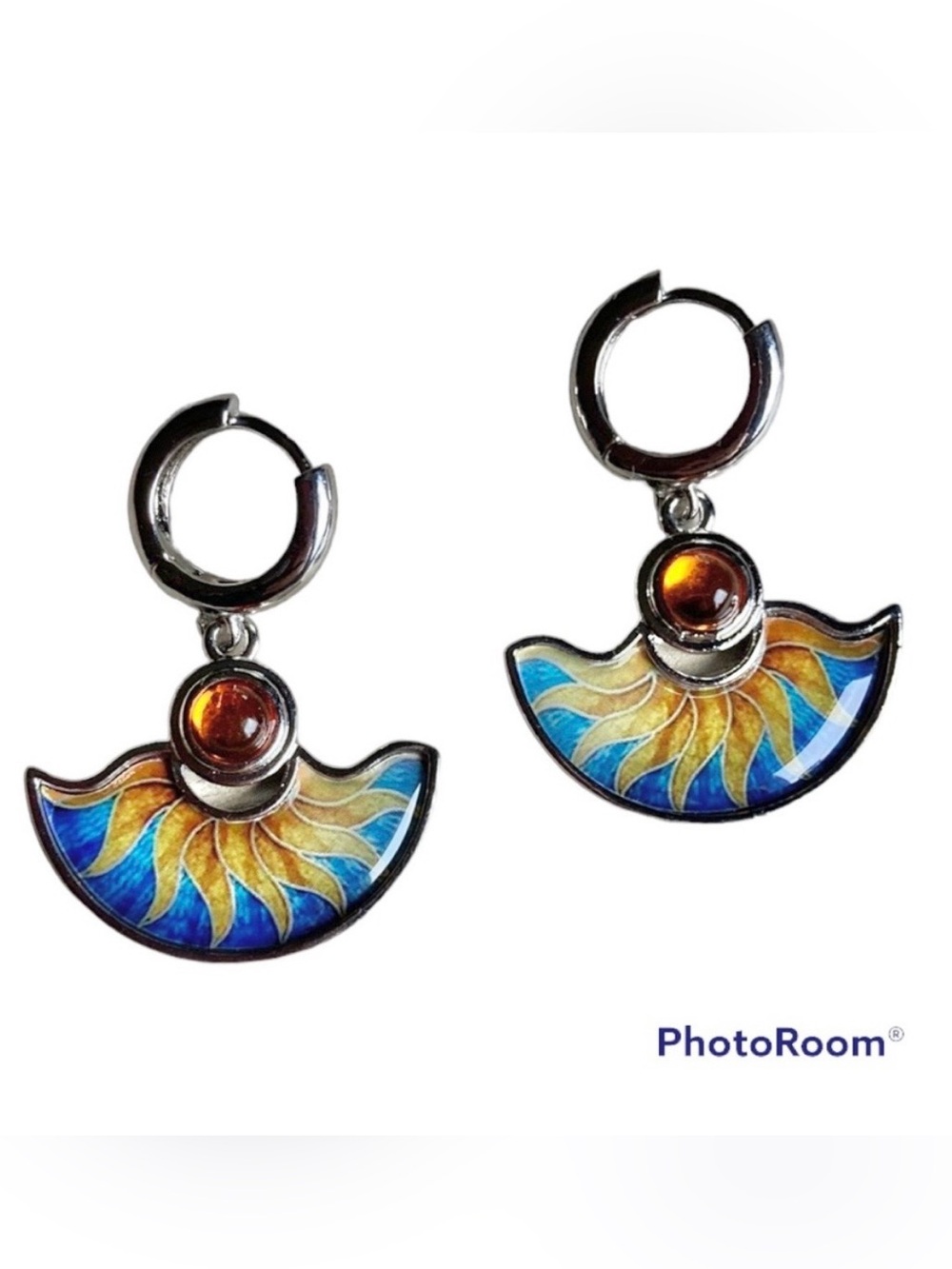 Boho Enamel Style Fan-Shaped Sunflower Pattern Earrings Classic Jewelry New